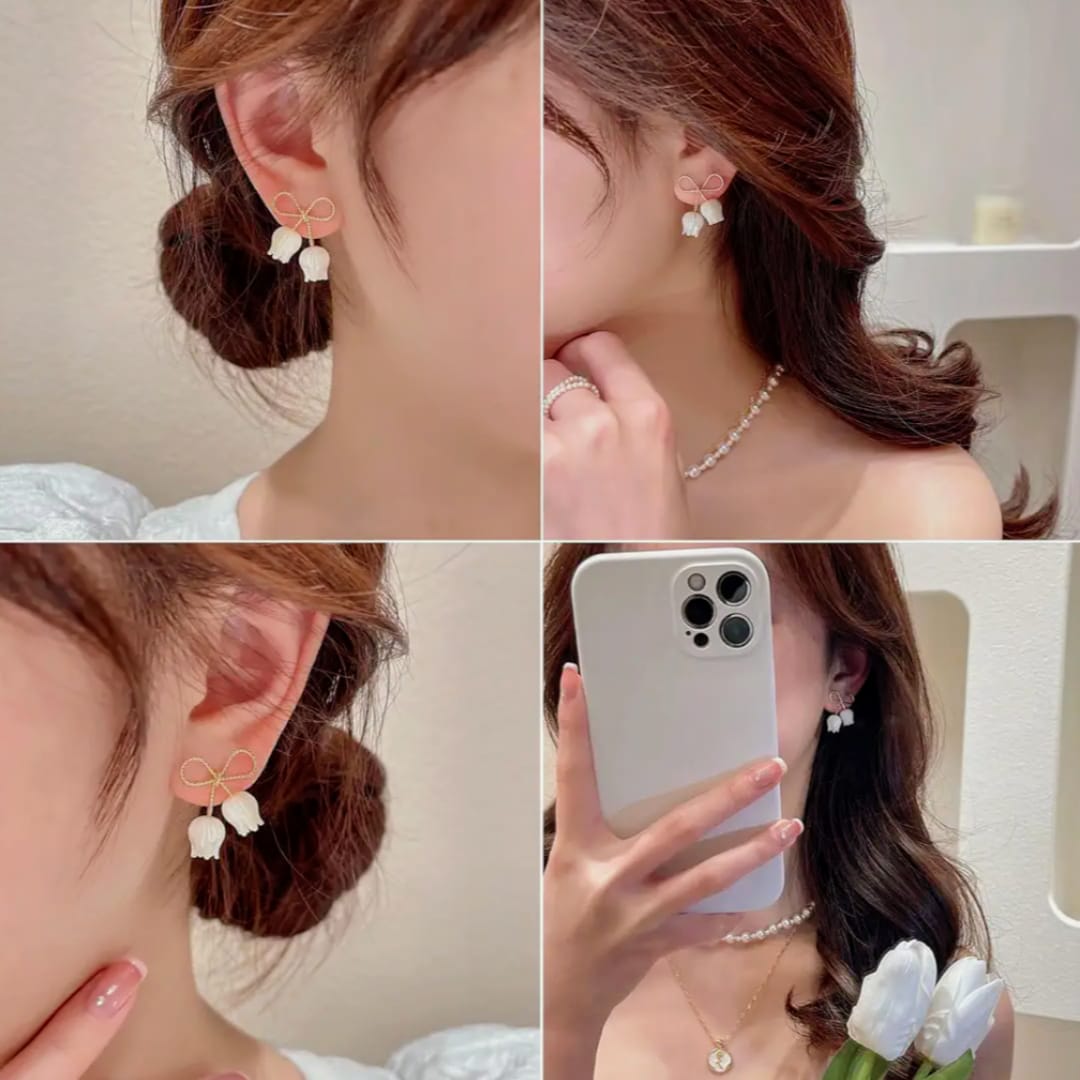 I Need You White Tulip Earrings