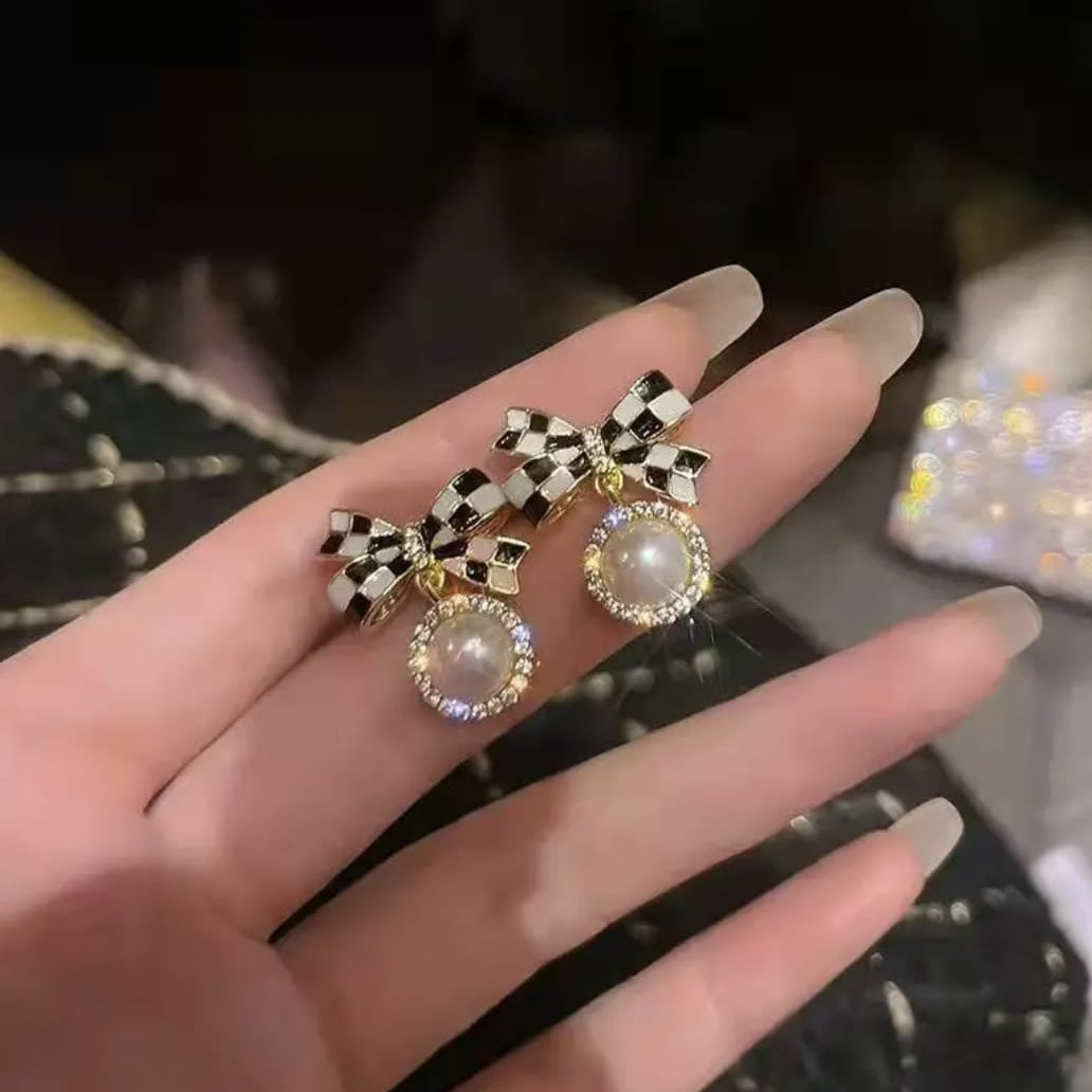 Victorian Checker Bow Earrings