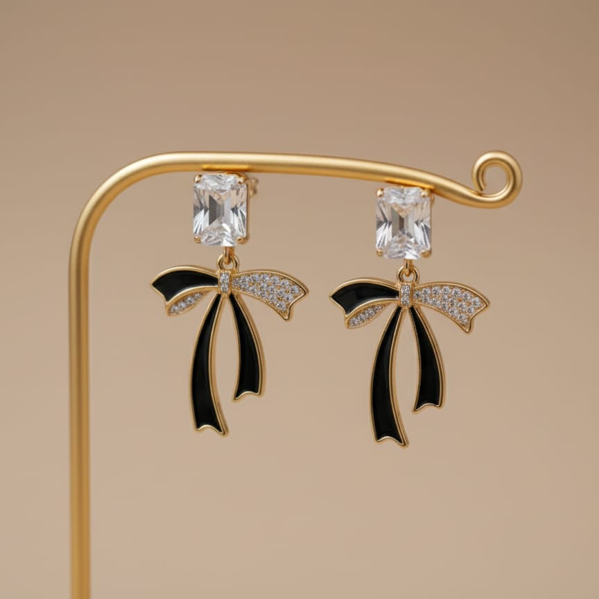 Victorian Black Bow Earrings