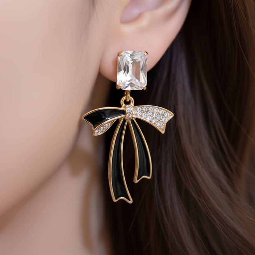 Victorian Black Bow Earrings