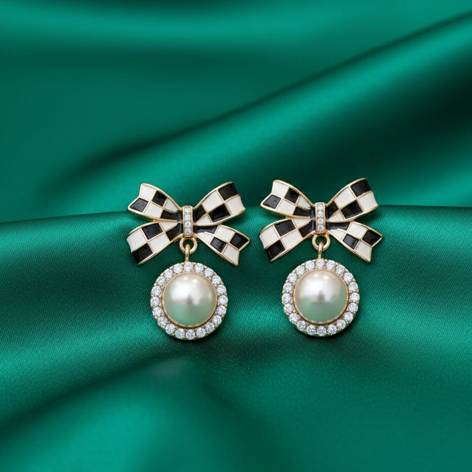 Victorian Checker Bow Earrings
