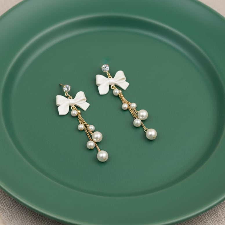 Victorian Bow Pearl Earrings