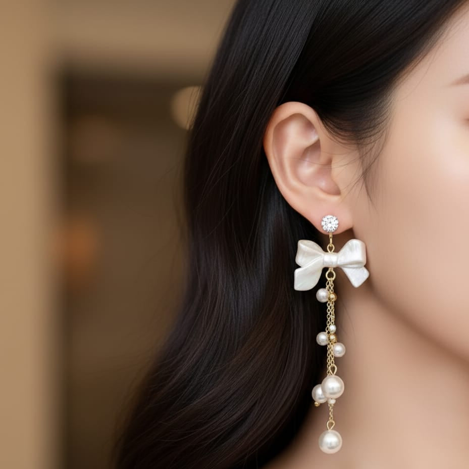 Victorian Bow Pearl Earrings