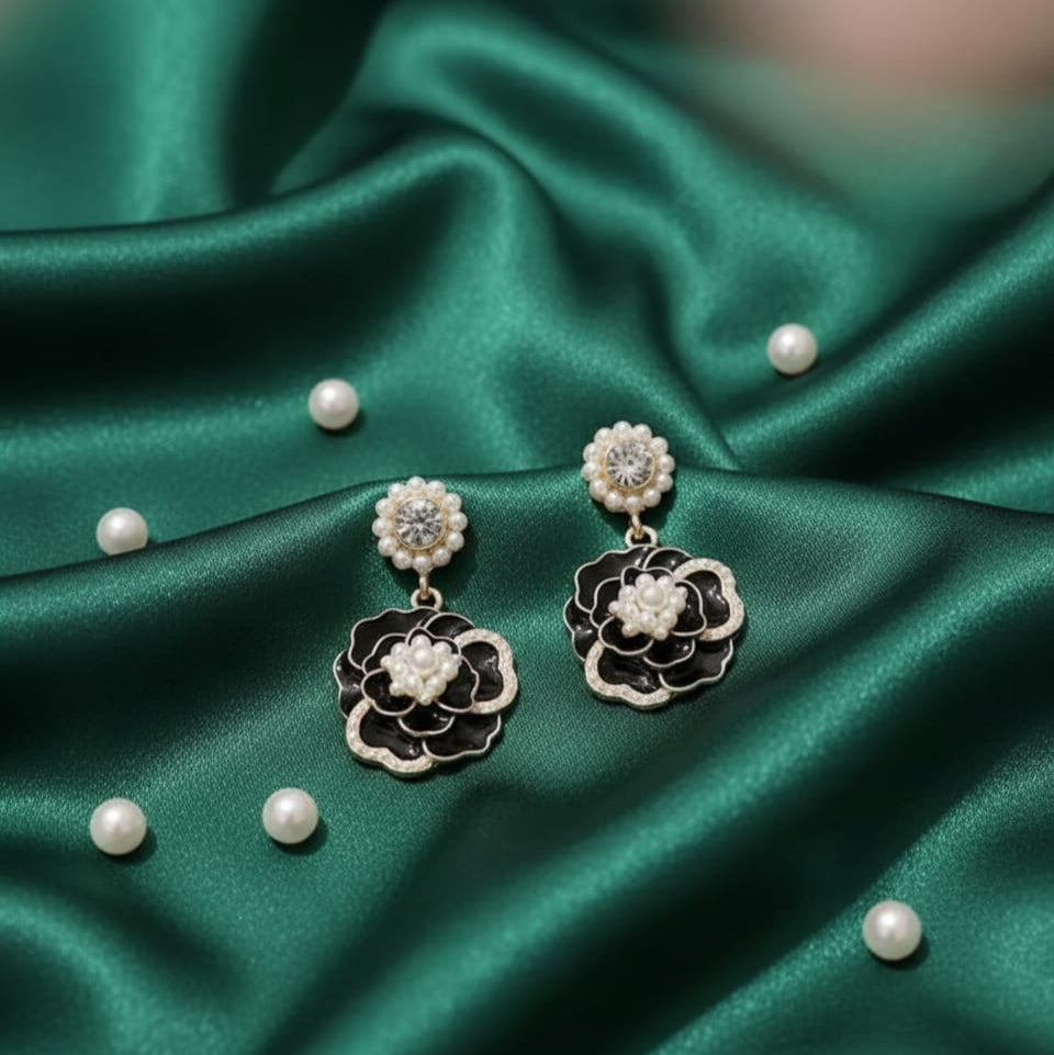 Victorian Black Rose Earrings