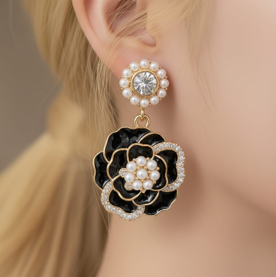 Victorian Black Rose Earrings