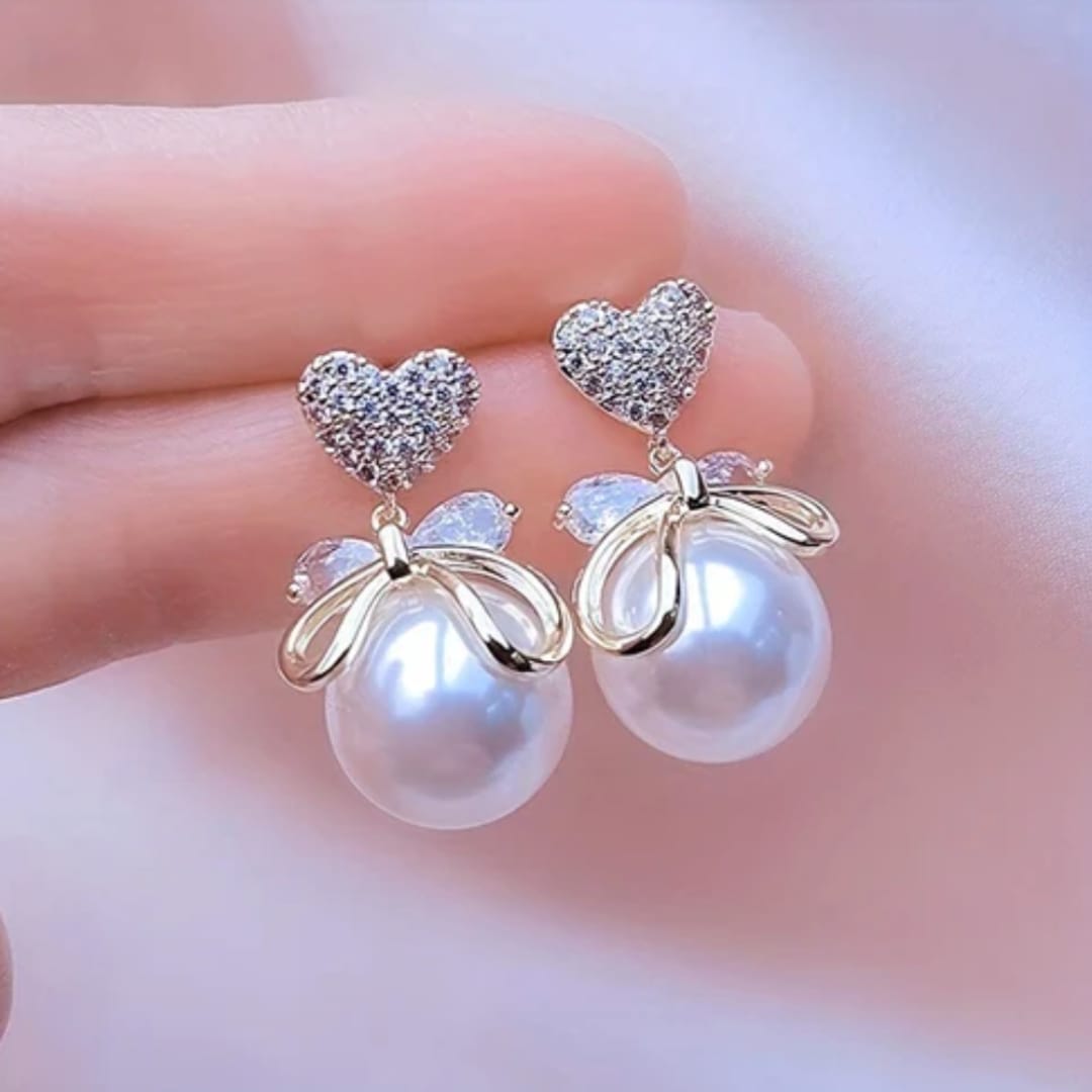 Golden Bow Pearl Earrings
