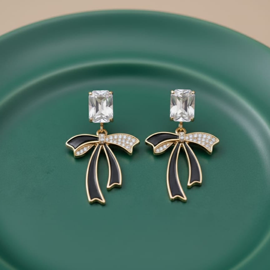 Victorian Black Bow Earrings
