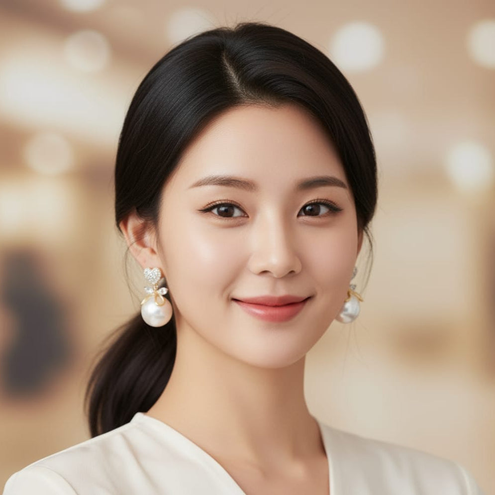 Golden Bow Pearl Earrings