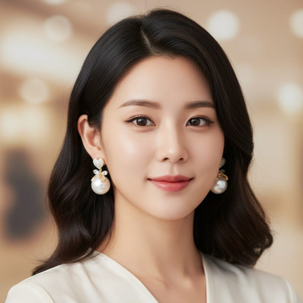 Golden Bow Pearl Earrings