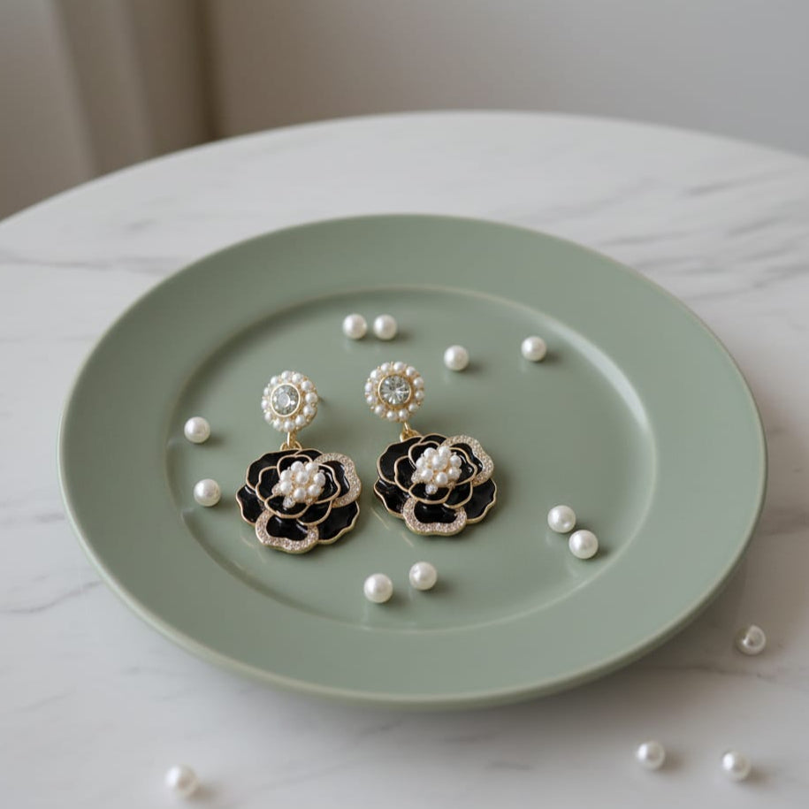 Victorian Black Rose Earrings