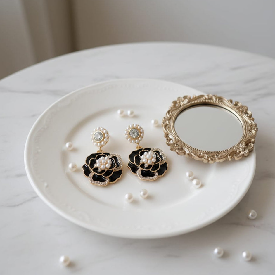 Victorian Black Rose Earrings