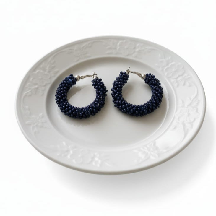 Beaded Black Hoop Earrings