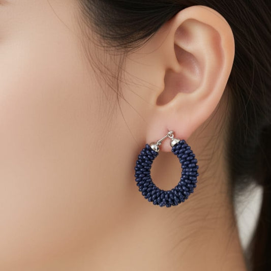 Beaded Black Hoop Earrings