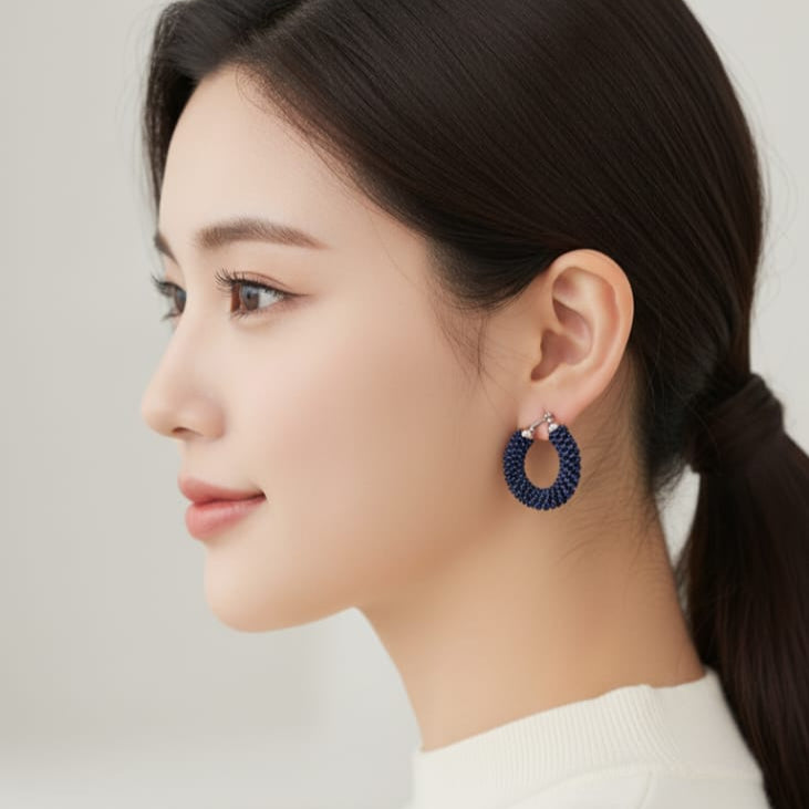 Beaded Black Hoop Earrings
