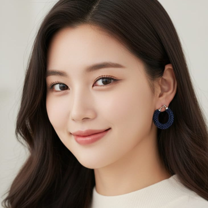 Beaded Black Hoop Earrings